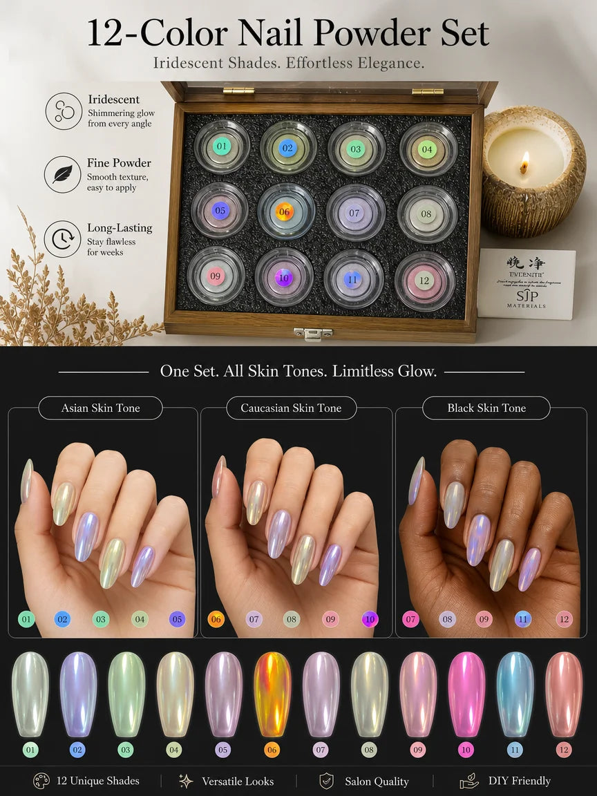 12-Color Fresh Magic Mirror Nail Powder Cards Storage Box DIY Art Qme