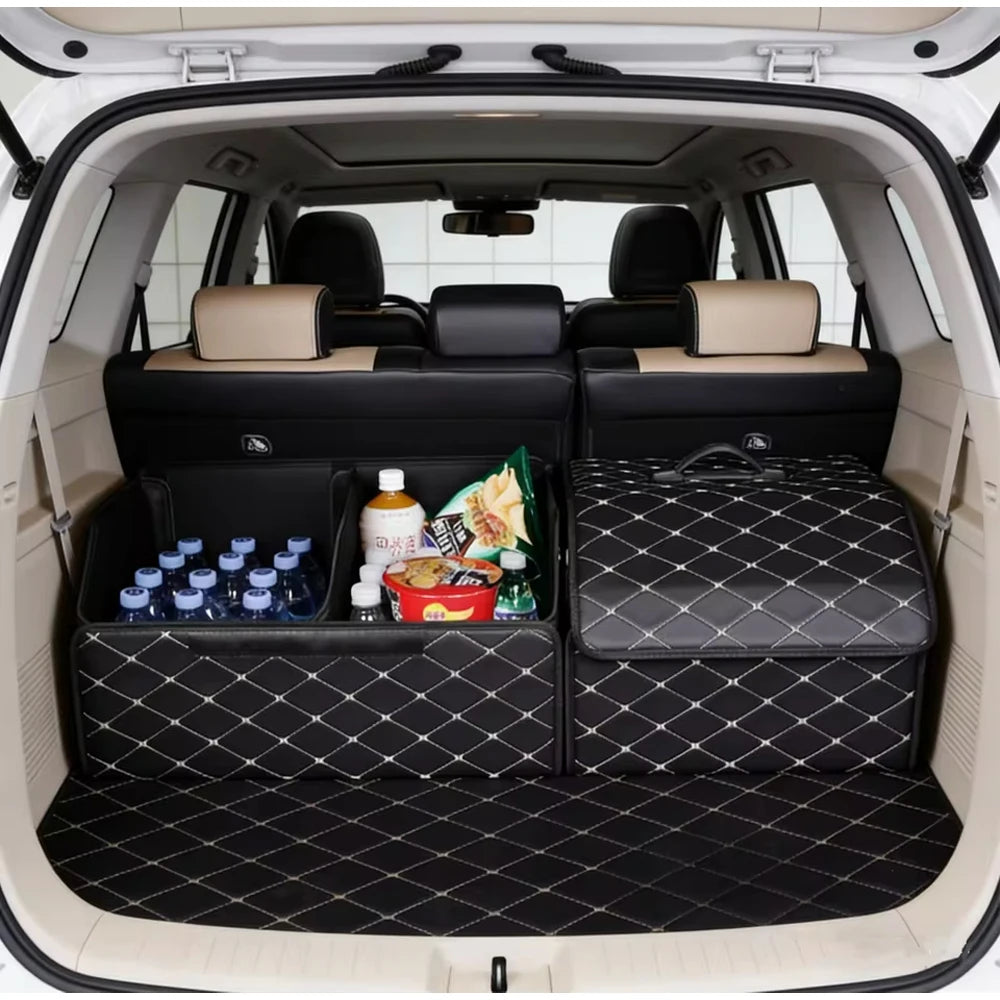 Foldable Car Trunk Storage Organizer Box Collapsible Vehicle Rear Cargo Bin Space Saving Decorative Trunk Accessory Qme
