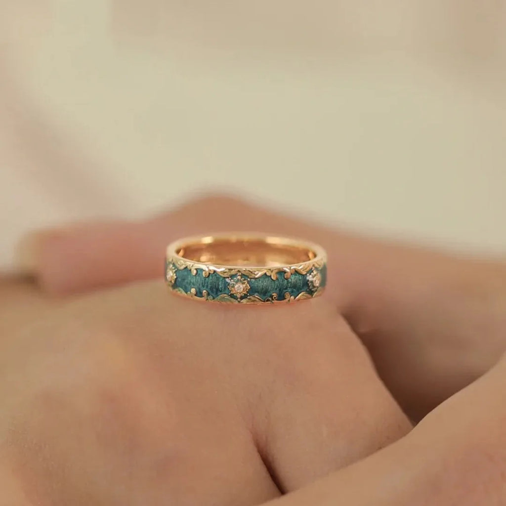 Niche New Fashion Retro Enamel Patterned Open Ring Exquisite Fairy Temperament Jewelry Beautiful Design Couple's Day Trend Gift Qme