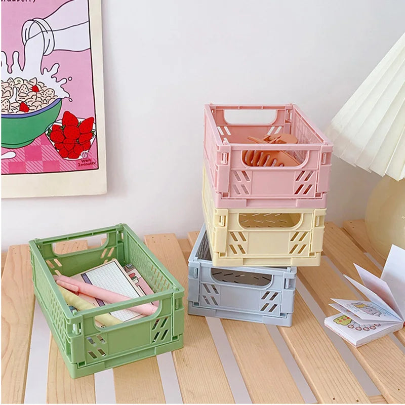 1 Pc Mini Foldable Desk Organizer Box Plastic Space-Saving Design Stationery Storage Basket for Tidy Student Workspaces Qme