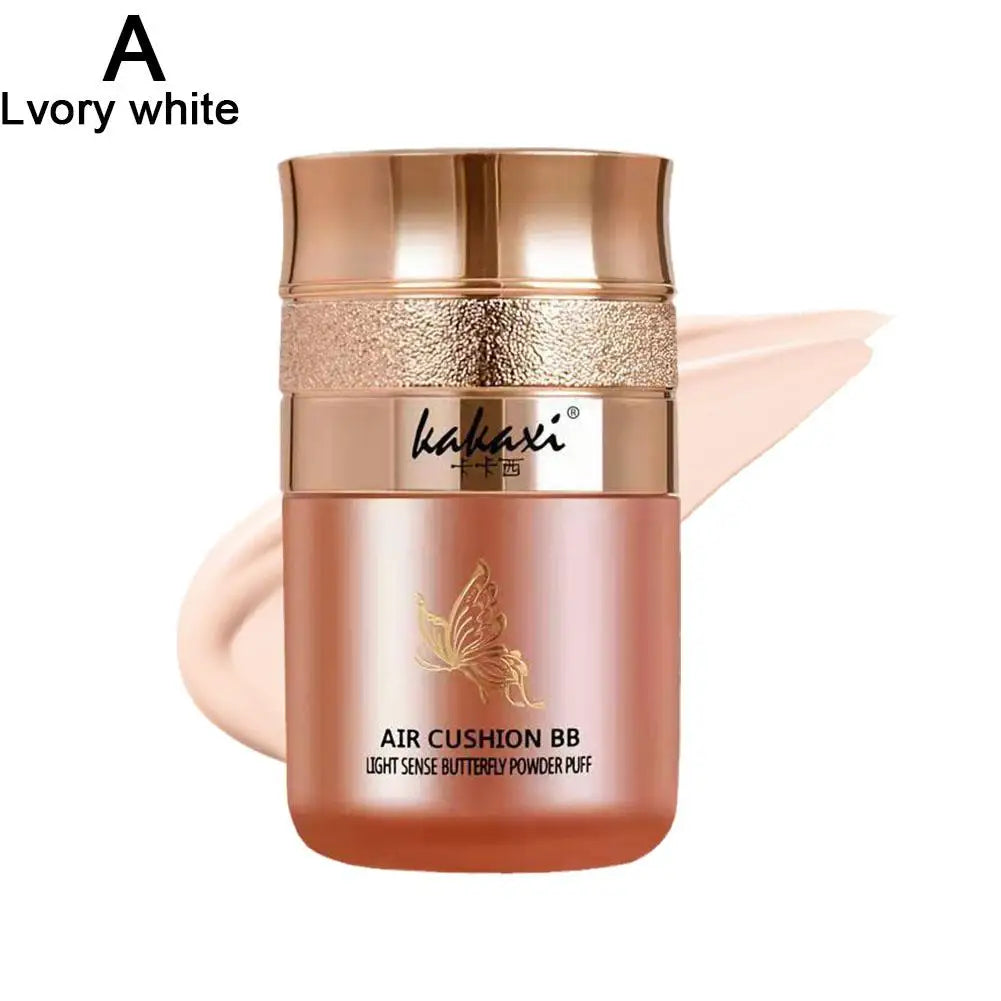 Butterfly Cushion BB Cream,Moisturizing Concealer Makeup Base BB Liquid Foundation,Butterfly Air Cushion Powder Puff CC Cream Qme 01 CN