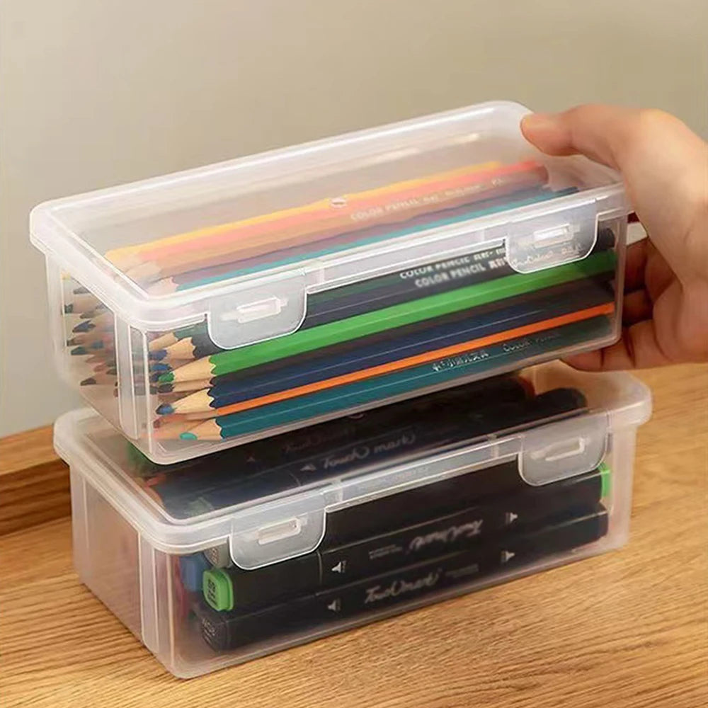 1pc Translucent PencCase Large Capacity Lightweight Convenient for School Supplies Storage Pen Box Organizer Box Qme