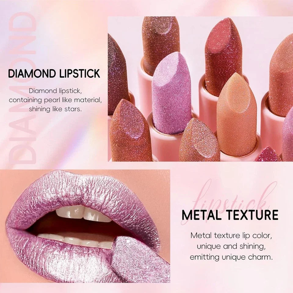 Glitter Shine Pearl Lipstick Long-lasting Waterproof Metallic Lip Qme