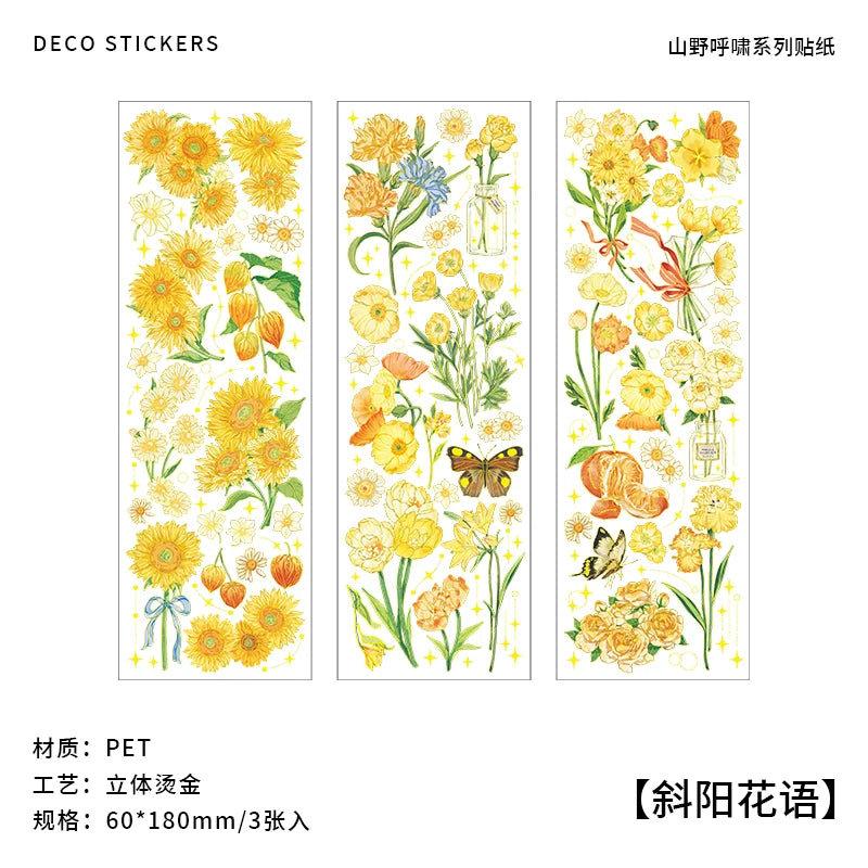 3 pcs Bronzing Flowers Stickers aesthetic Diy Stickers Aesthetic Scrapbooking Journal Deco Album Deco DIY Diary Stationery Qme 2