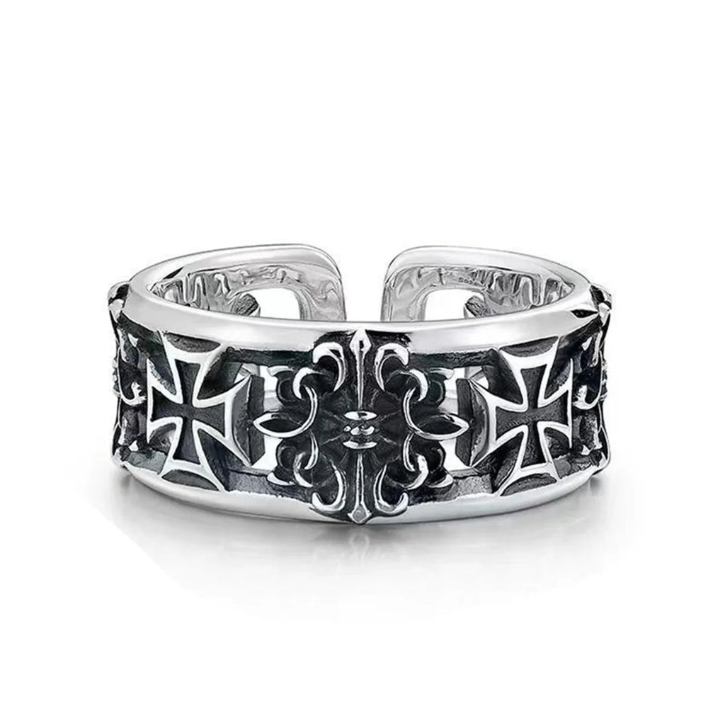 Cool Retro Cross Trendy Ring Male, Hip Hop Punk Style Single Personality High End Open Mouth Food Ring Jewelry Father's Day Gift Qme