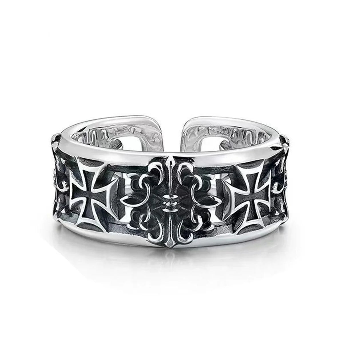 Cool Retro Cross Trendy Ring Male, Hip Hop Punk Style Single Personality High End Open Mouth Food Ring Jewelry Father's Day Gift Qme