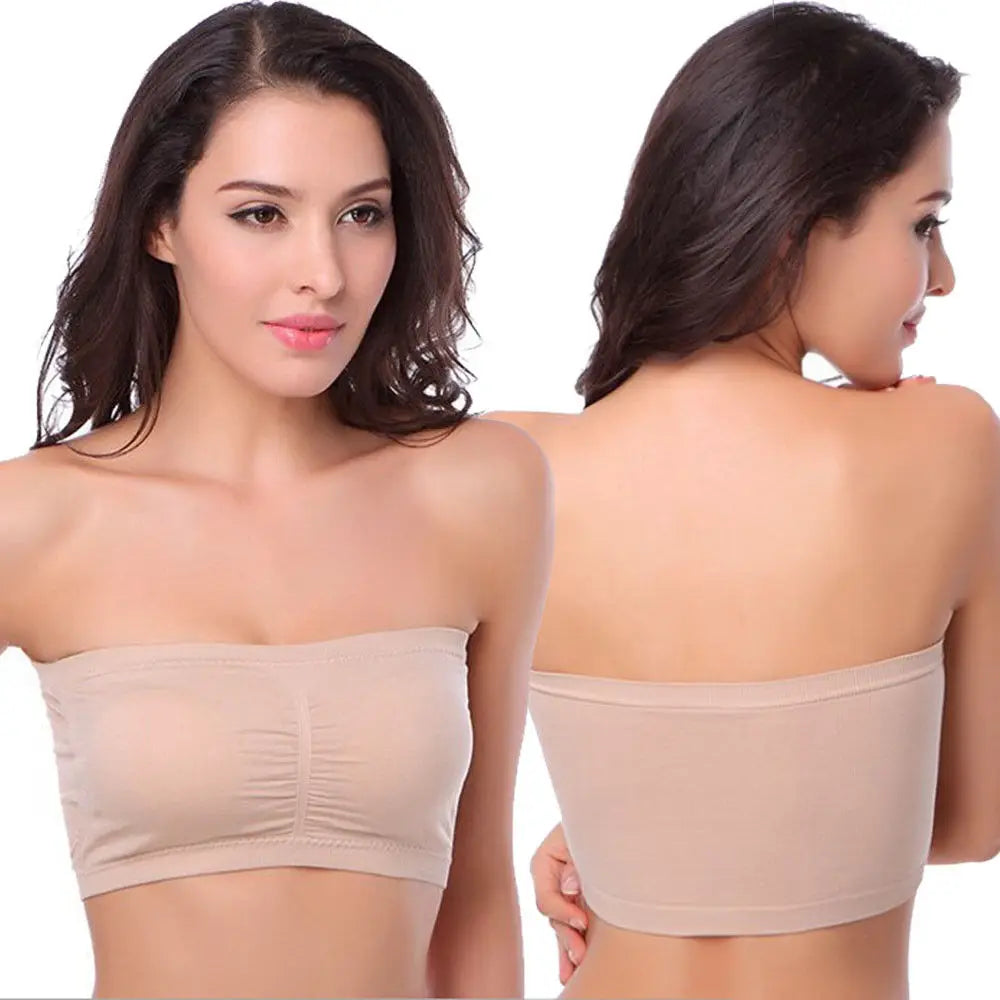 Double Layers Plus Size Strapless Bra Bandeau Tube Removable Padded Top Stretchy Seamless Bandeau Bra Boob Crop Spaghetti Strap Qme bg L