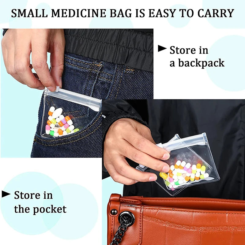 H5PCS Reusable Clear Zippered Pill Pouches Self-sealing Medication Qme