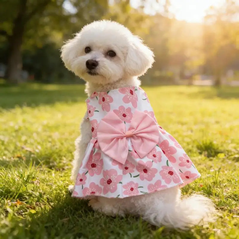 Princess Skirt Butterfly Bowknot Pet Poodle Cat Costume Floral Qme