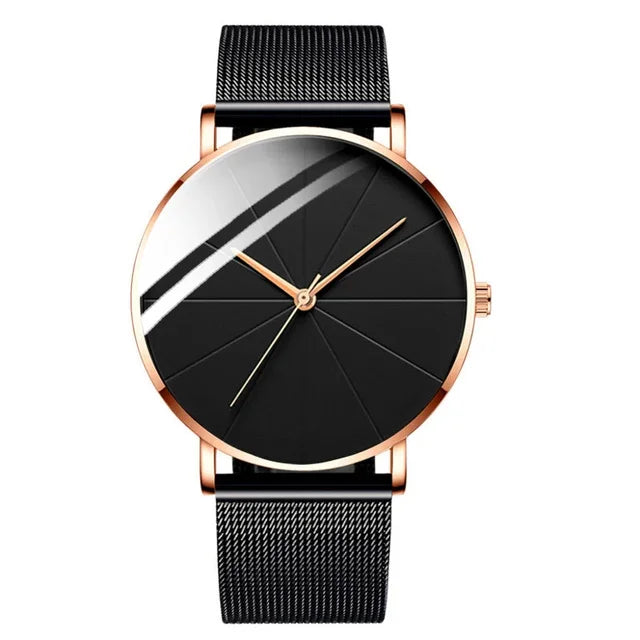 Minimalist Men's Fashion Watches Simple Men Business Ultra Thin Stainless Steel Mesh Belt Quartz Watch relogio masculino Qme 2