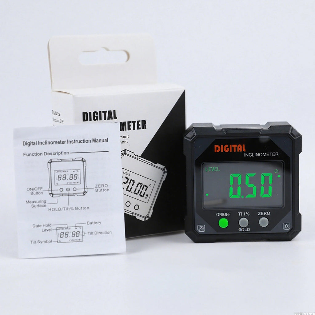 Digital Angle Finder LED Screen 4-Side Magnetic Angle Gauge Wear Resist Hanging Level Box Angle Measuring Instrument Level Qme
