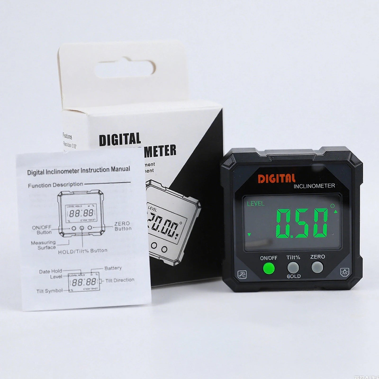 Digital Angle Finder LED Screen 4-Side Magnetic Angle Gauge Wear Resist Hanging Level Box Angle Measuring Instrument Level Qme
