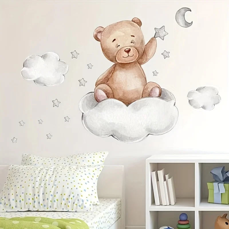 Home Decor Bear Moon Cloud Star Cartoon Wall Decal Qme