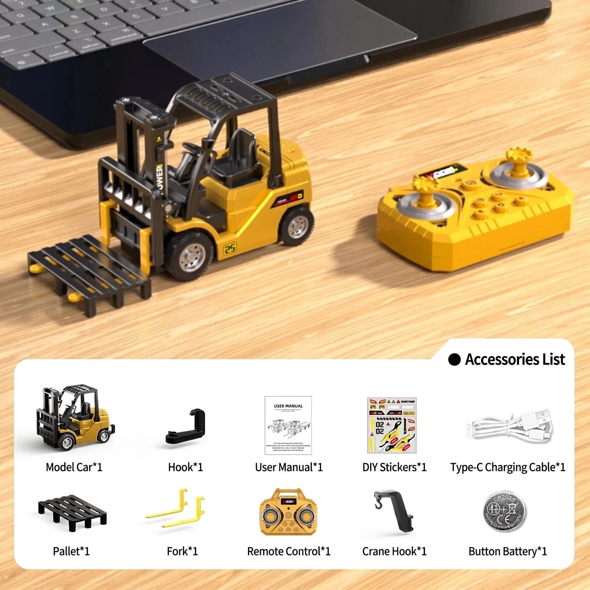 Bluetooth Remote Control Crane And Forklift two-in-one Desktop Mini Alloy Toy Car Model With Trailer Christmas Gift In Color Box Qme Green-forklift