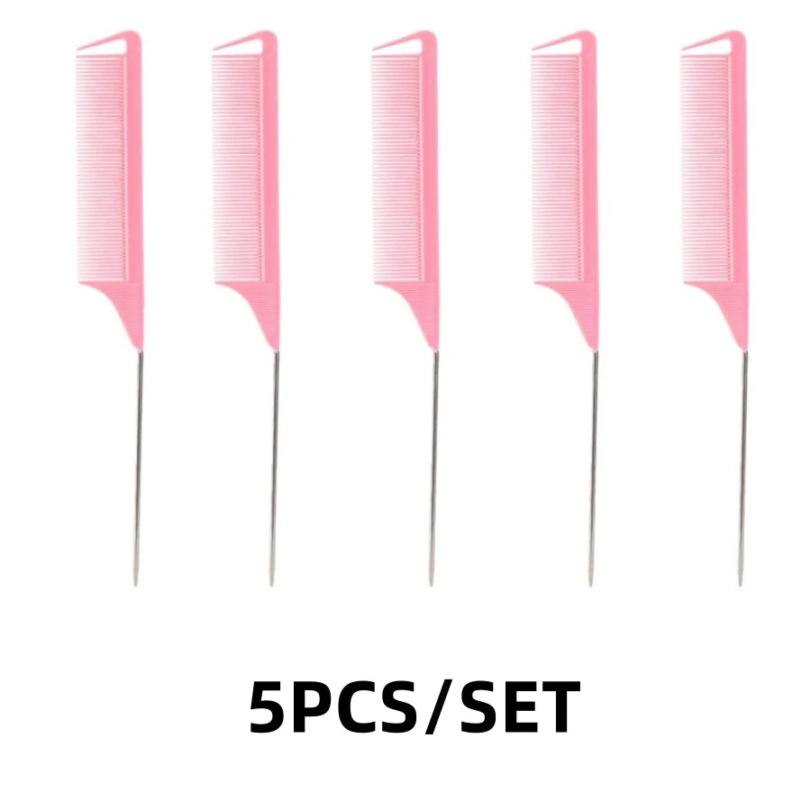 5PCS/12PCS Professional Candy Color Hair Styling Pointy Tail Comb for Wig, Partition, Braid, Hair Dye, and Highlights Hair Tool Qme 5PCS Pink