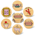Wooden Coasters Holder Cozy Home Decor Food Cat Lobster Pattern Qme 1 set