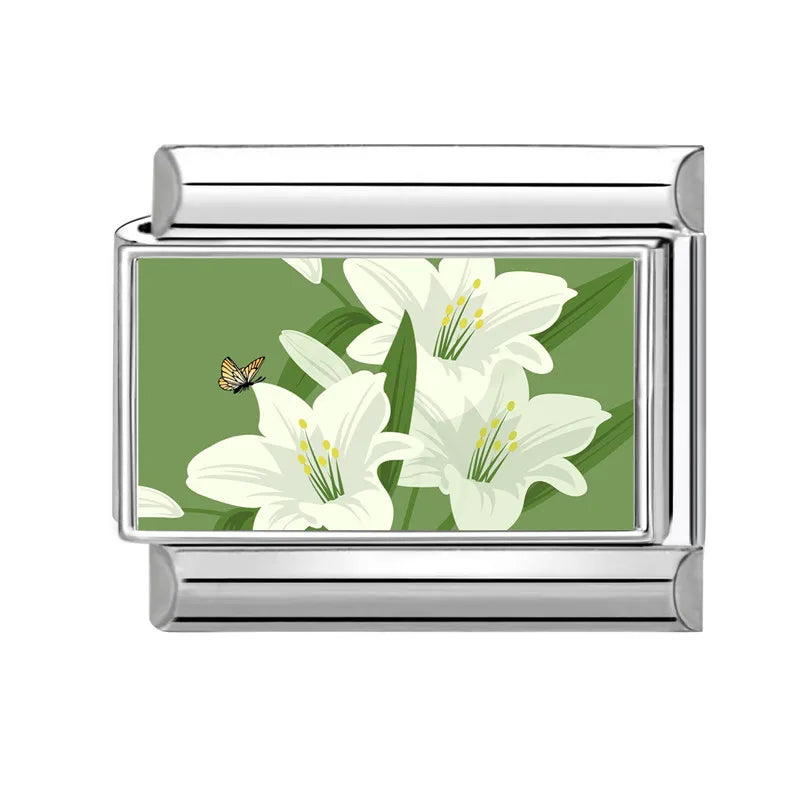 Fashion Iris Hyacinth Sunflower Daisy Flowers Series Italian Charm Link Fit 9mm Bracelet Stainless Steel Women Men DIY Making Qme Style 4