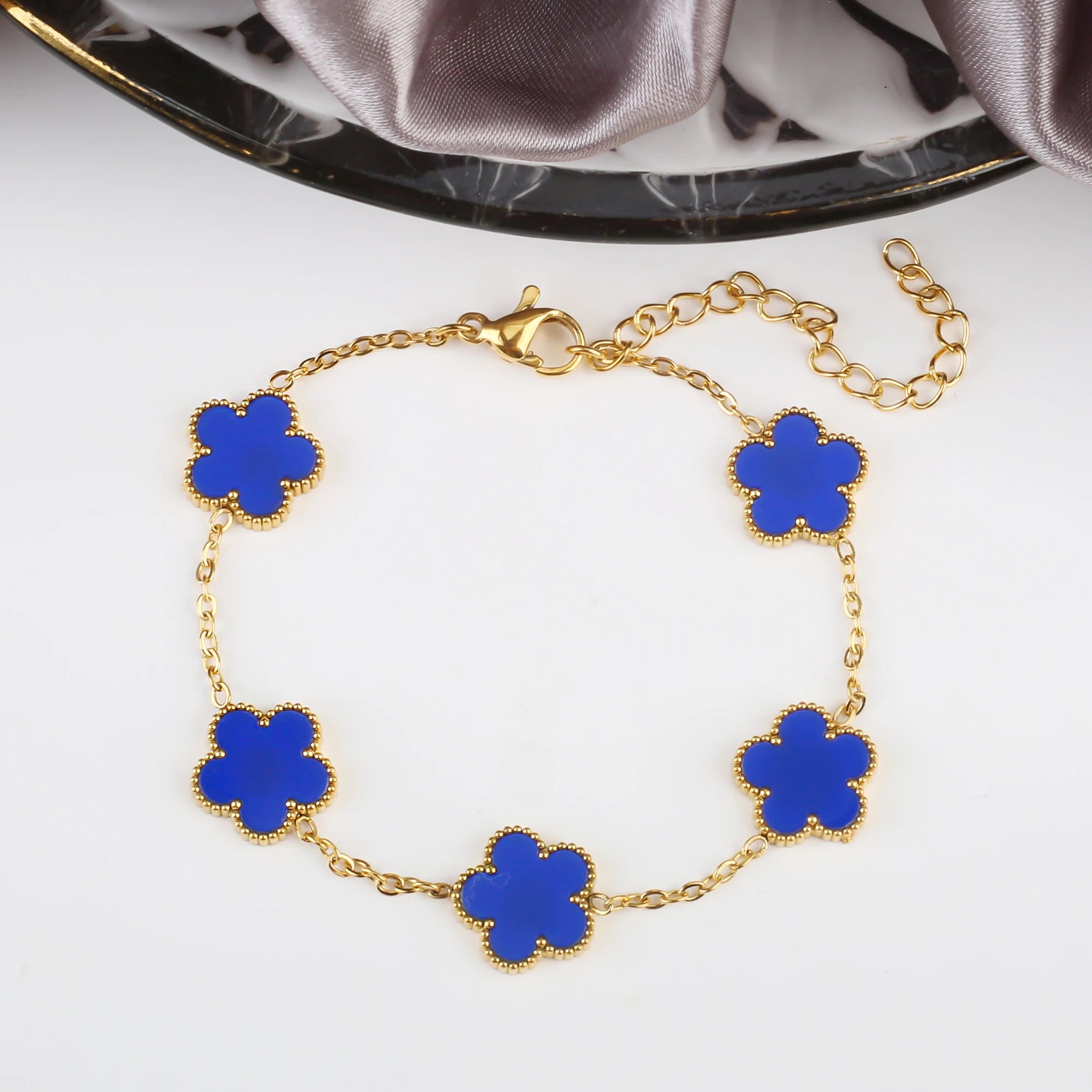 Classic Stainless Steel Five Leaf Flower Set Bracelet Necklace Earrings Luxury for Woman Party Daily Wear Jewelry Free Shipping Qme Blue Bracelet