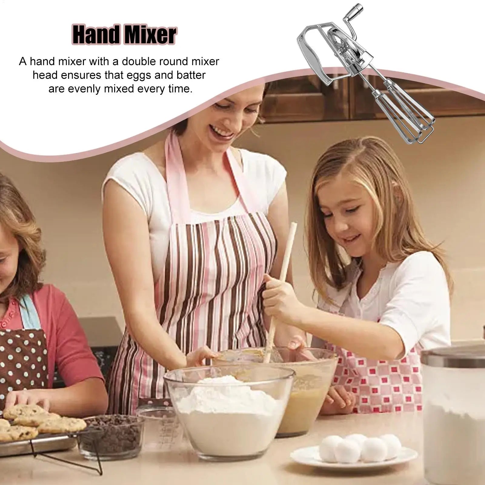 Manual Hand Mixer Manual Stainless Steel Egg Whisk Multifunctional Dishwasher Safe Egg Beater Portable Egg Mixer for Baking Qme