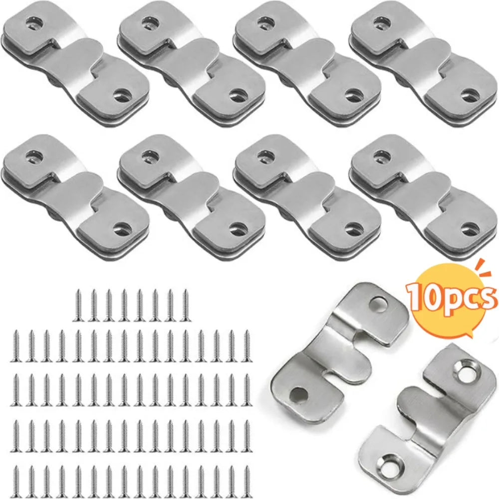 10Pcs Stainless Steel Flush Mount Bracket Interlock Hanging Buckle Picture Frame Mirror Frame Wall Hooks Home Accessories Qme