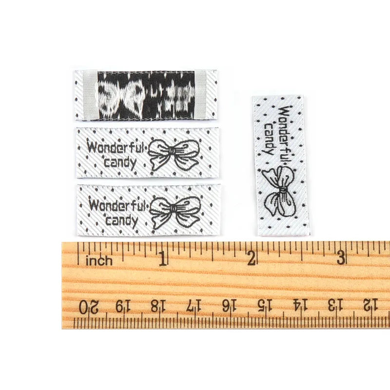 50pcs 41x15mm Mixed 6 Colors Rectangle Bow Dot Pattern Clothes Labels Sewing Supplies DIY Bags Shoes Hats Handmade Fabric c3783 Qme 4