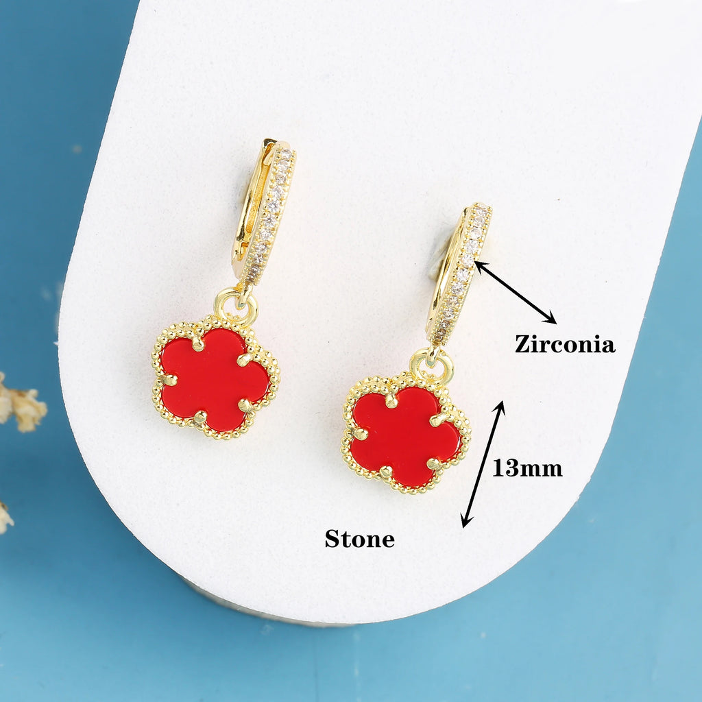 New Trend 10 Colors Hot Sale Five Leaf Flower Stone Drop Earrings Luxury for Women's Party Ears Jewelry Accessories Clover Qme