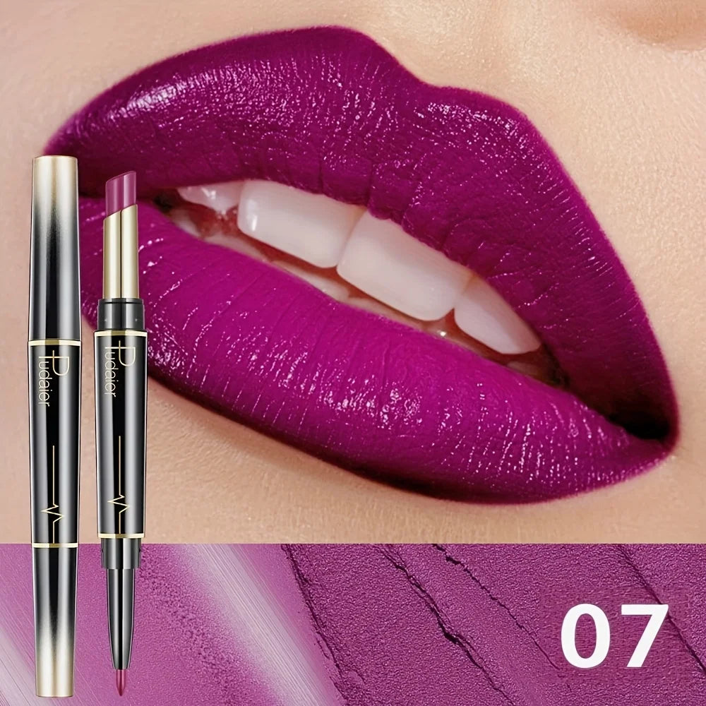 Double-headed Lipstick Lip Liner Gloss Moisturizing Formula Not Easy Qme 07