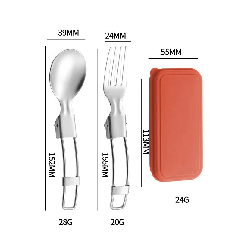 304 Stainless Steel Folding Cutlery Set Knife Fork Spoon Portable For Outdoor Picnics Camping Back To School Student Cutlery Box Qme 2pcs Orange