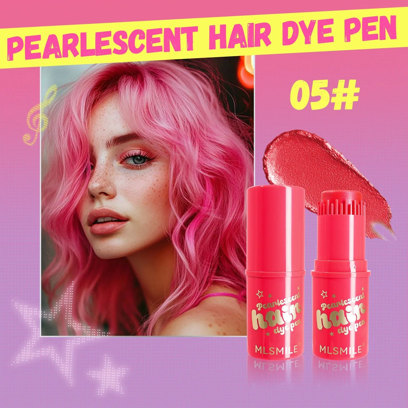 6 Colors Temporary Hair Color Stick, Pearl Shimmer Comb Hair Dye Pen, Washable Waterproof Hair Chalk for Party Cosplay &Festival Qme 05