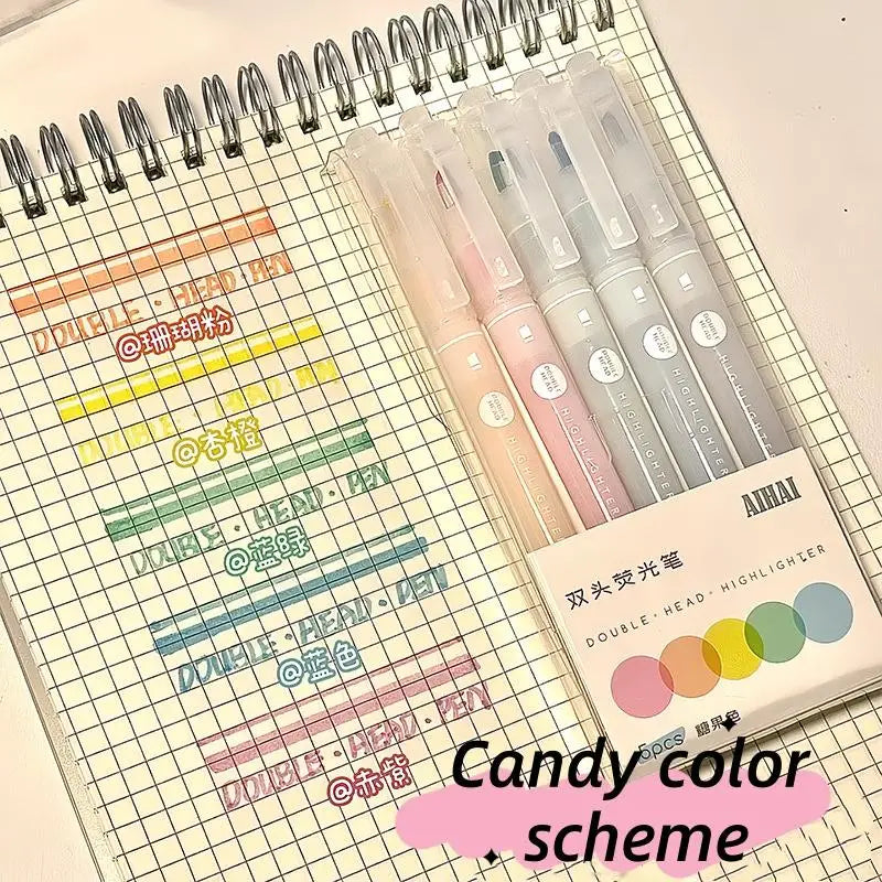 5Colors Highlighter Pen Double Headed Unique Window Tip Highlighters Qme A2