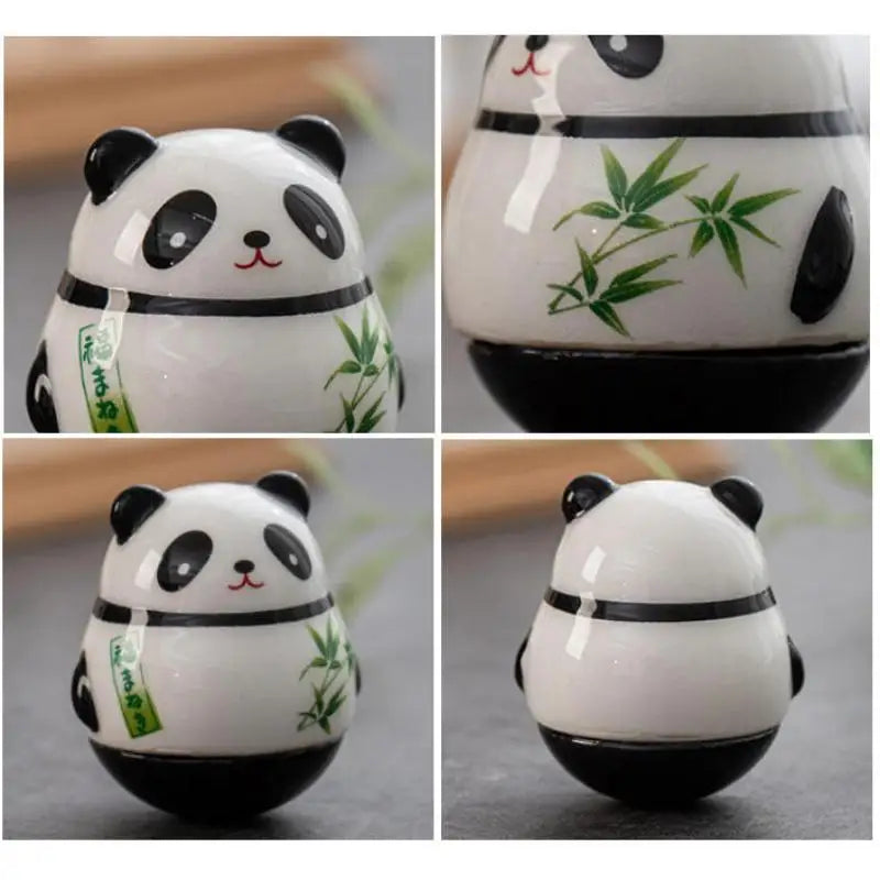 Japanese Ceramic Panda Doll Crafts Tumbler Toy Lucky Charm Fortune Qme