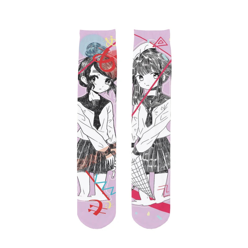 1 Pair Women Mid-tube Stockings Cartoon Anime Personality Printed Qme style3 One Size