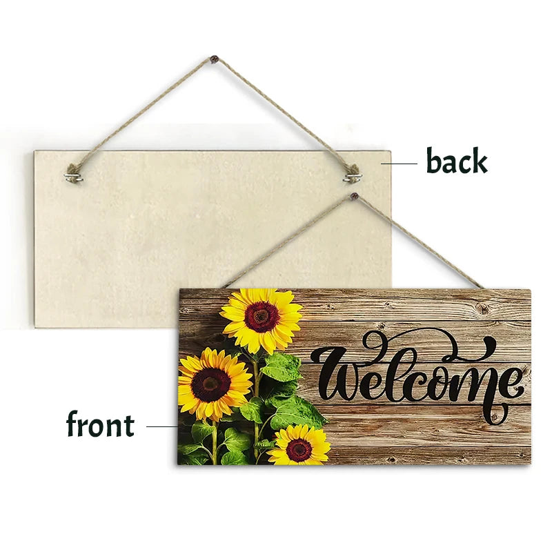 Rustic Sunflower Welcome Wall Hanging Decor Wood Art Plaques Sign Door Sign for Home Living Room Kitchen Decor Qme