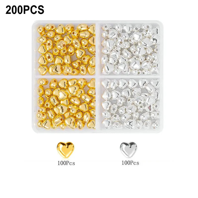 4Colors CCB Spacer Beads Kit in 6 Styles Assorted Round Star Gold Spacer Beads for Bracelet Necklace Making Jewelry DIY Craft Qme 10-200pcs