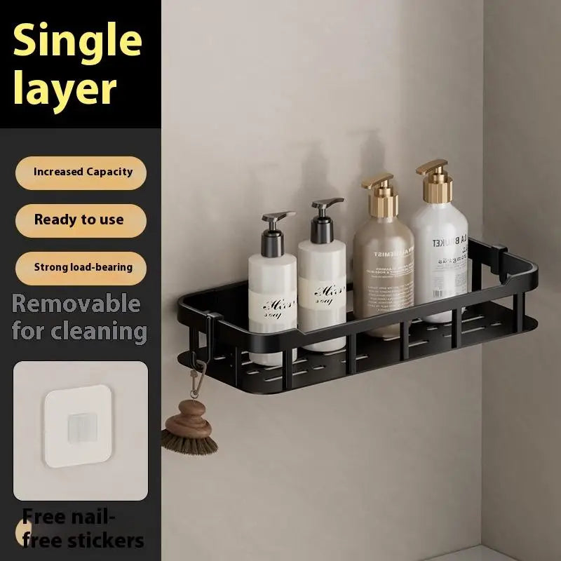 Corner Shelf Wall Soap Holder Bathroom Organizer Rack Punch-free Qme Black 1pcs Plastic