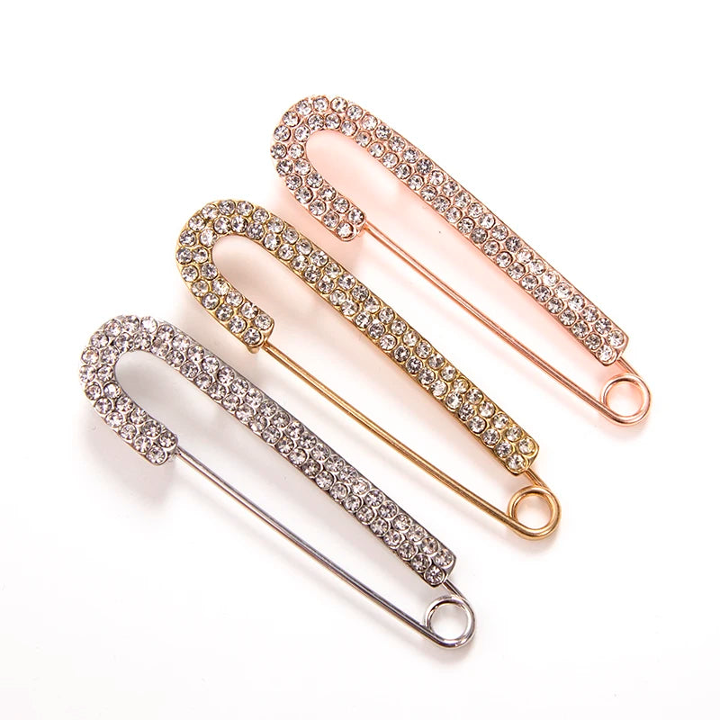 Sweet Lady Large Safety Pins Brooch Vintage Crystal Rhinestone Pin Qme