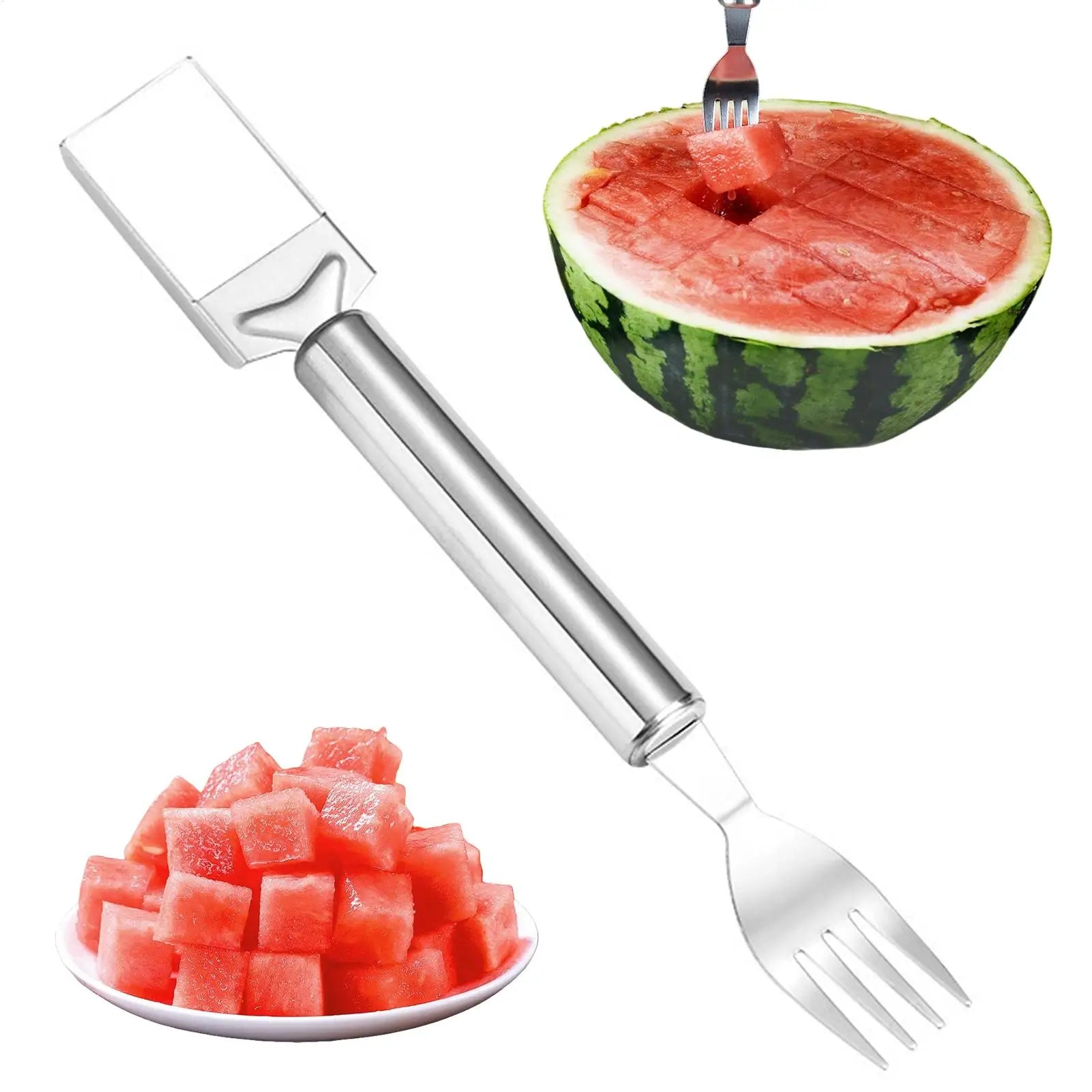 Watermelon Cutter Double Headed Kitchen Fruit Fork Stainless Steel Qme