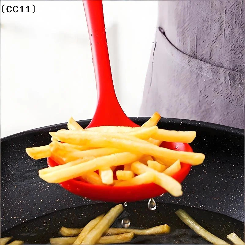 Silicone Strainer Non-stick Pan Spoon Ladle Slotted Cooking Utensil Qme