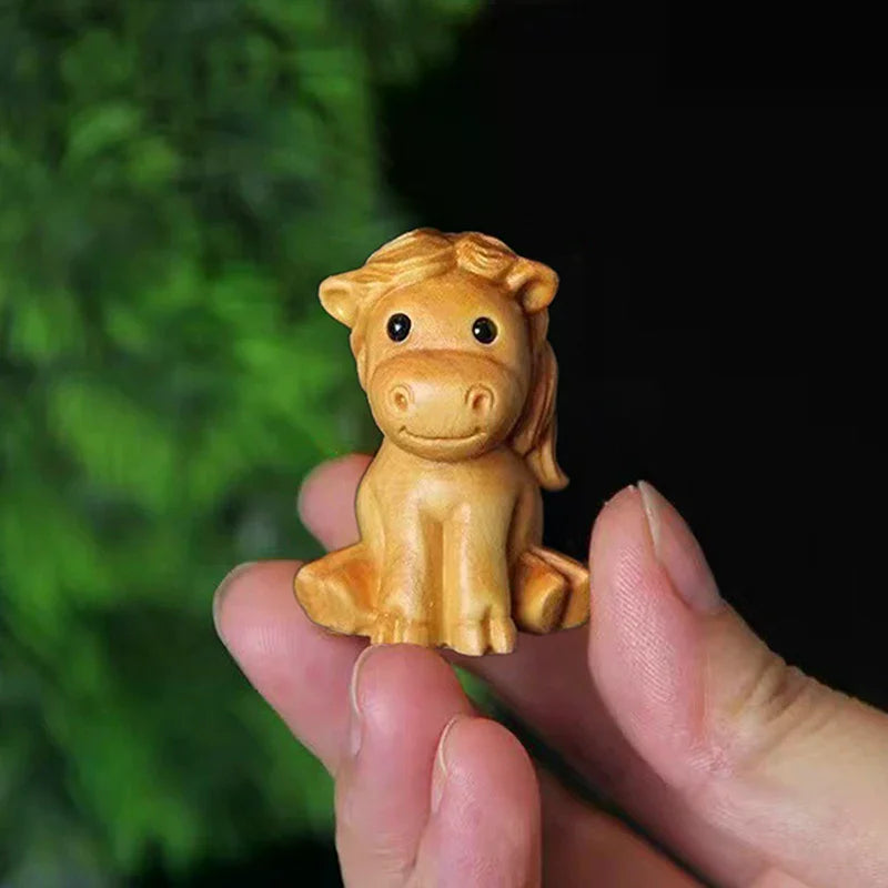 Mini 1/2pcs Wood Carving Chinese New Year Horse Ornaments Zodiac Statue Cute Horse Decor Office Desktop Decor Car Decoration Qme