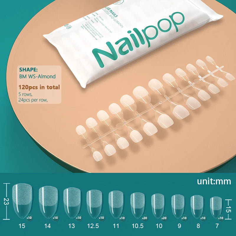 NAILPOP False Nails Acrylic Press Coffin Artificial Clear Fake Nail Qme SemiM WS-Almond 120