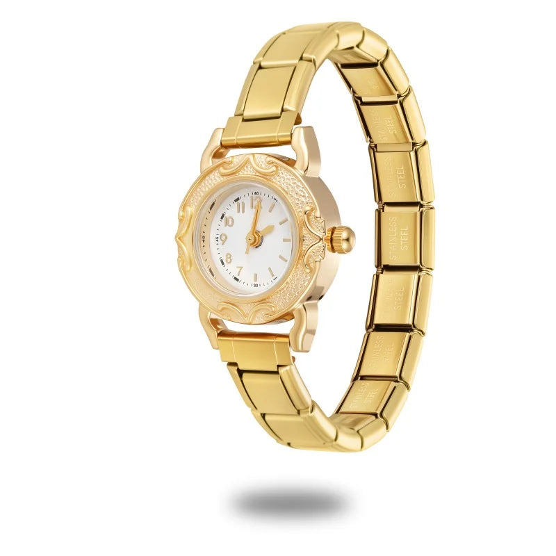 Y2K Rotating Zircon Round Shape Stainless Steel Watch Bracelet