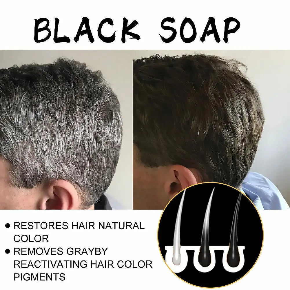 Men's Black Hair Soap Gray Darkening Shampoo Bar Beard Dye Men Qme