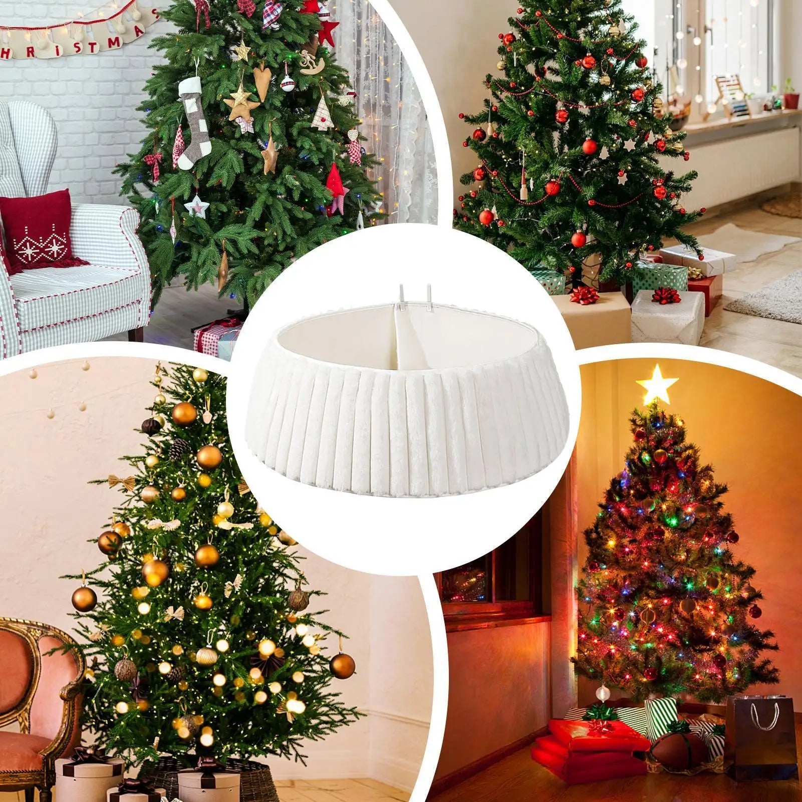 1pc White Christmas Tree Collar Tree Skirt Style Base Cover Rustic Protector Bohemian Artificial Tree Collars for Trees Qme