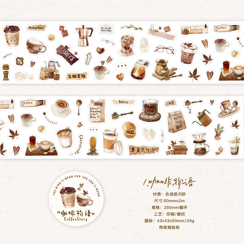 1 Roll Cute Cartoon Food Camping Glitter Die-Cut Tape for DIY Scrapbook Frame Collage Laptop Phone Mug Luggage Guitar Decoration Qme 1