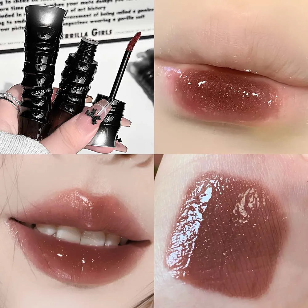 Crystal Lilac Lip Glaze Long Lasting Waterproof Pink Lip Tint Mirror Plumping Gloss Oil Non-stick Cup Natural Nude Jelly Makeup Qme