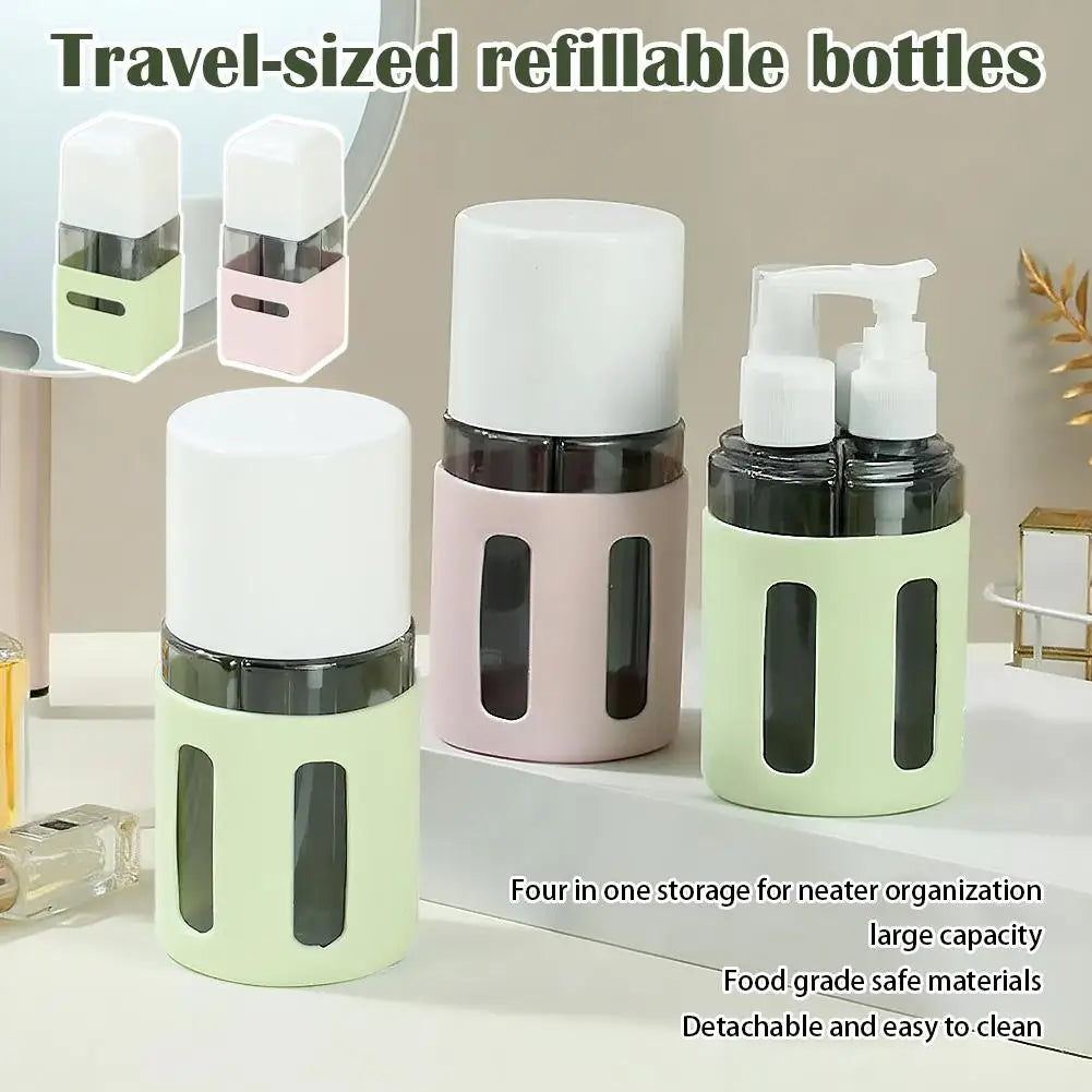Refillable Travel Dispenser Bottle 4in1 Combination Shampoo Qme