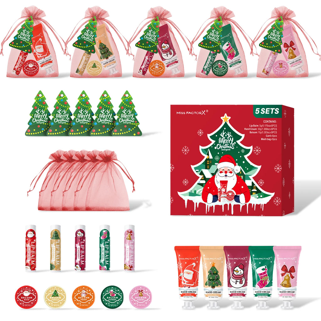 5 Pack Christmas Self Care Gift Set, Lip Balm Hand Cream Solid Perfume, Hydrating Skin Care Qme Default Title