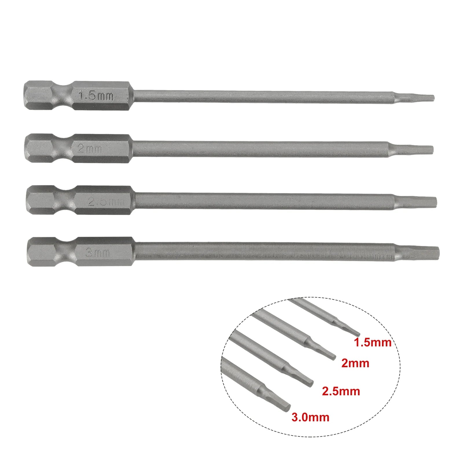 4pcs 1.5mm 2.0mm 2.5mm 3.0mm Hex Shank Magnetic Head Screw Driver Screwdriver Drill Bit Long Extension Bar Tools Qme 4pcs