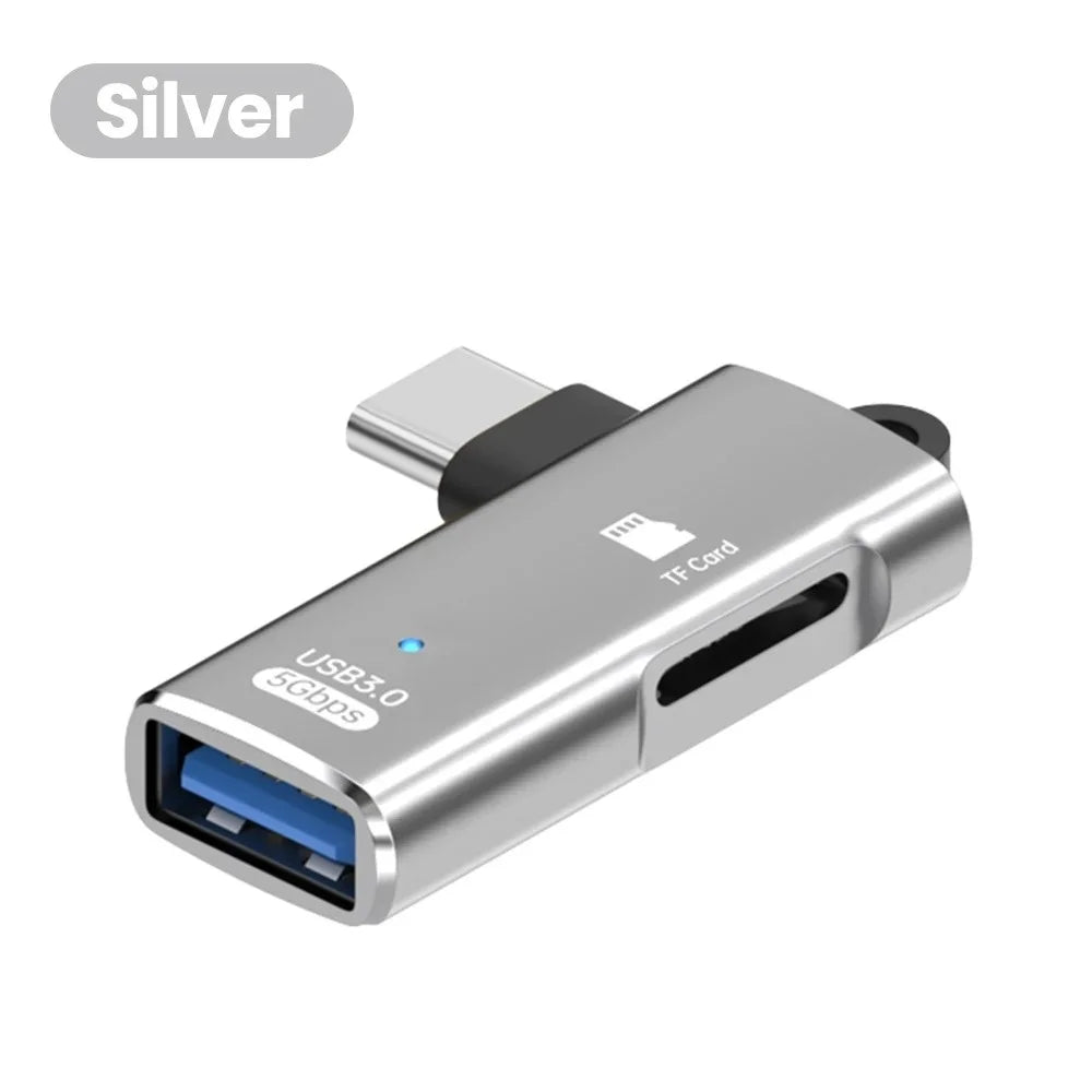 2 in 1 Type C OTG Adapter USB 3.0 to Type C Converter USB Female to Male USB C SD Memory Card U Disk Reader For Phone Computer Qme Sliver
