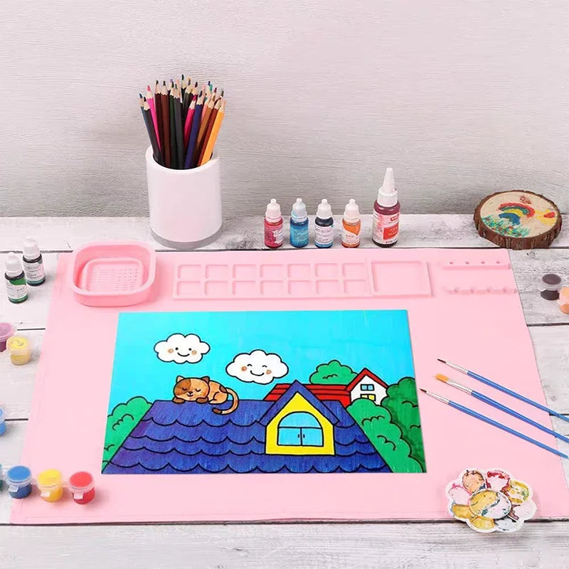 1PCS Silicone Painting Pad Brush Holder Silicone Mat,Silicone Art Drawing Pad Washable Graffiti Mat Birthday Gift Oil Paint Pad Qme